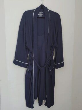Fruit of the Loom Mens Navy Blue Waffle Knit Belted Robe Lounge Sleep One Size